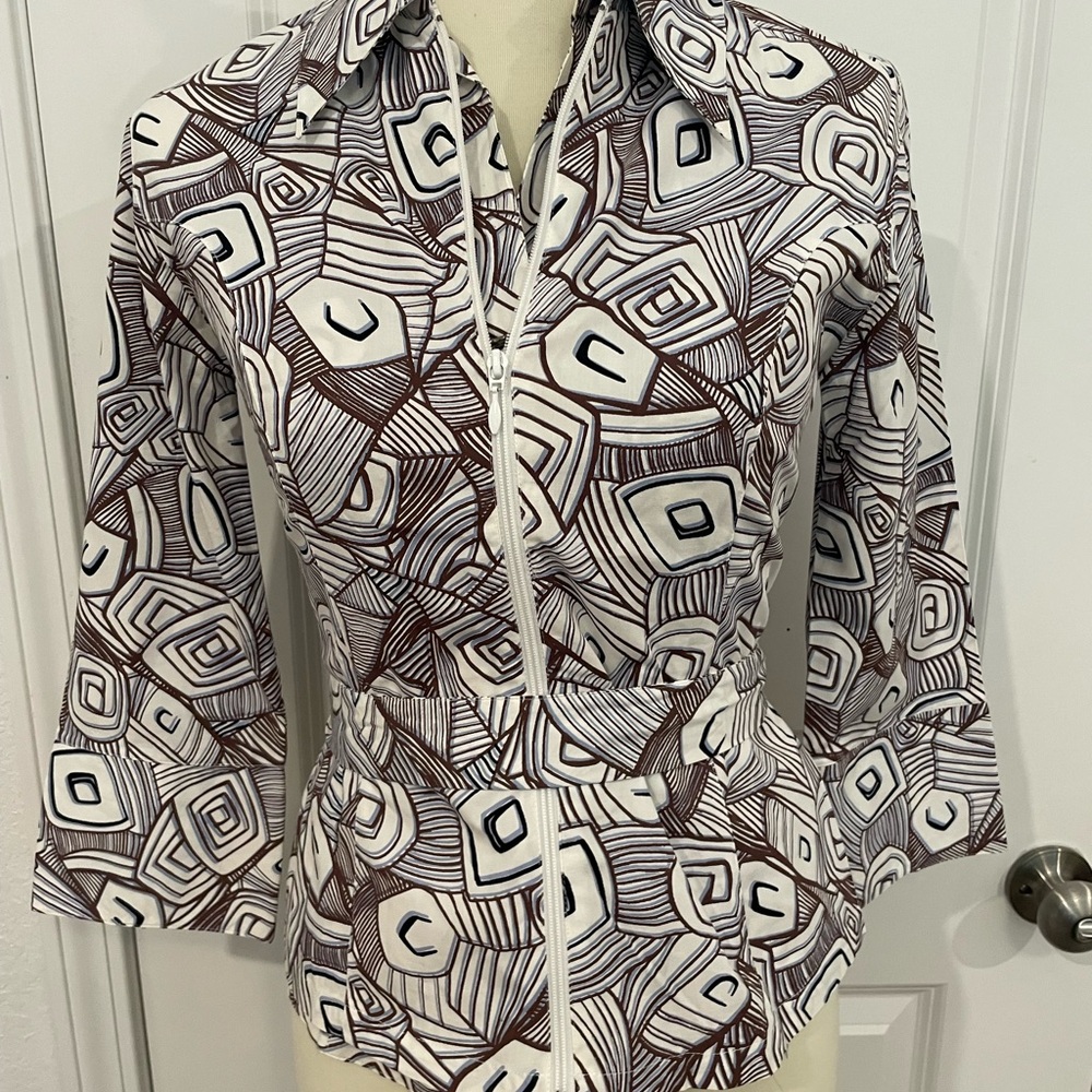 Anne Fontaine Geometric Pattern Shirt Set - Black/wht/brwn